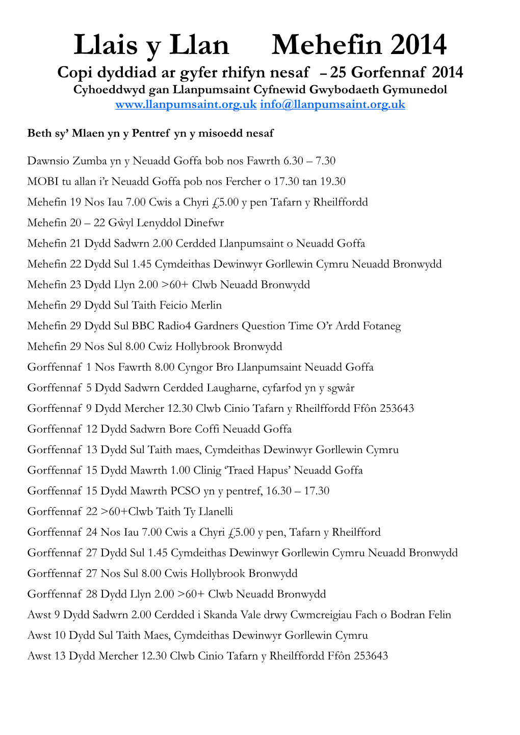Llais Y Llan Mehefin 2014