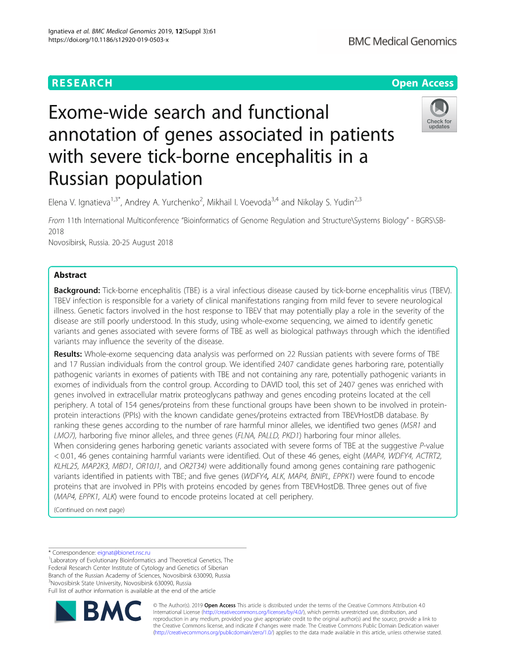 Exome-Wide Search and Functional Annotation of Genes Associated in Patients with Severe Tick-Borne Encephalitis in a Russian Population Elena V