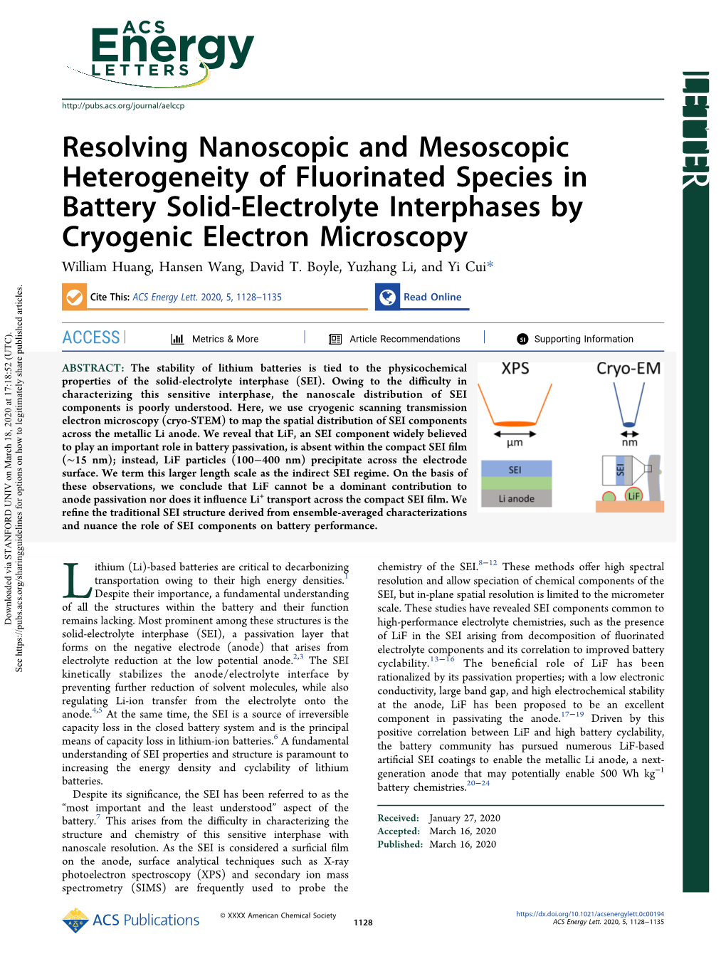 Views of SEI − Battery Materials in the TEM,28 32 Allowing for Atomic- Species and Their Role on Anode Stability