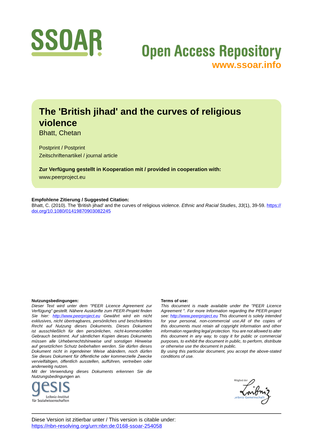 'British Jihad' and the Curves of Religious Violence Bhatt, Chetan