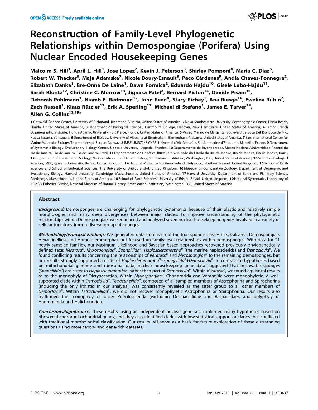 Porifera) Using Nuclear Encoded Housekeeping Genes