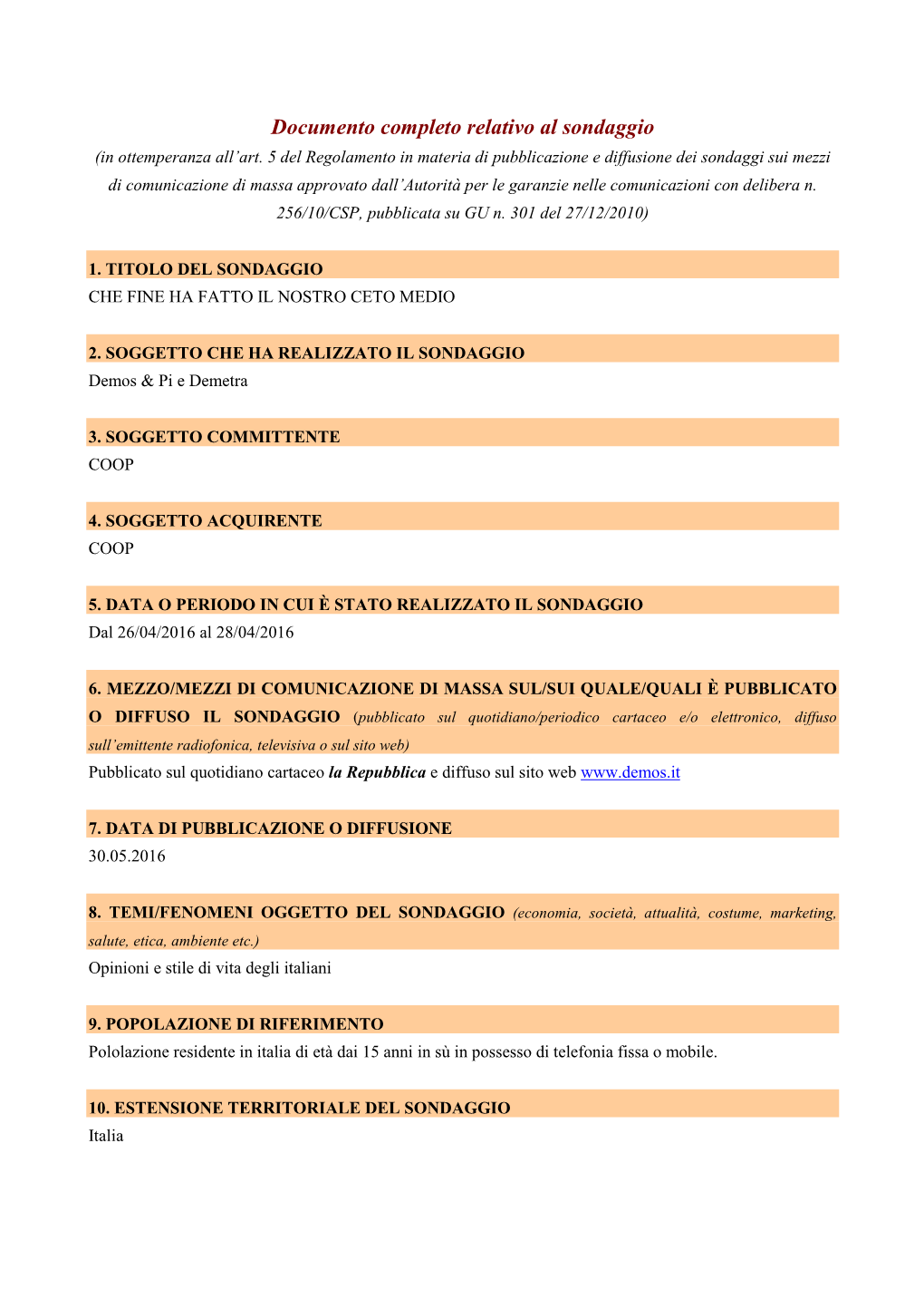Documento Completo Relativo Al Sondaggio (In Ottemperanza All’Art