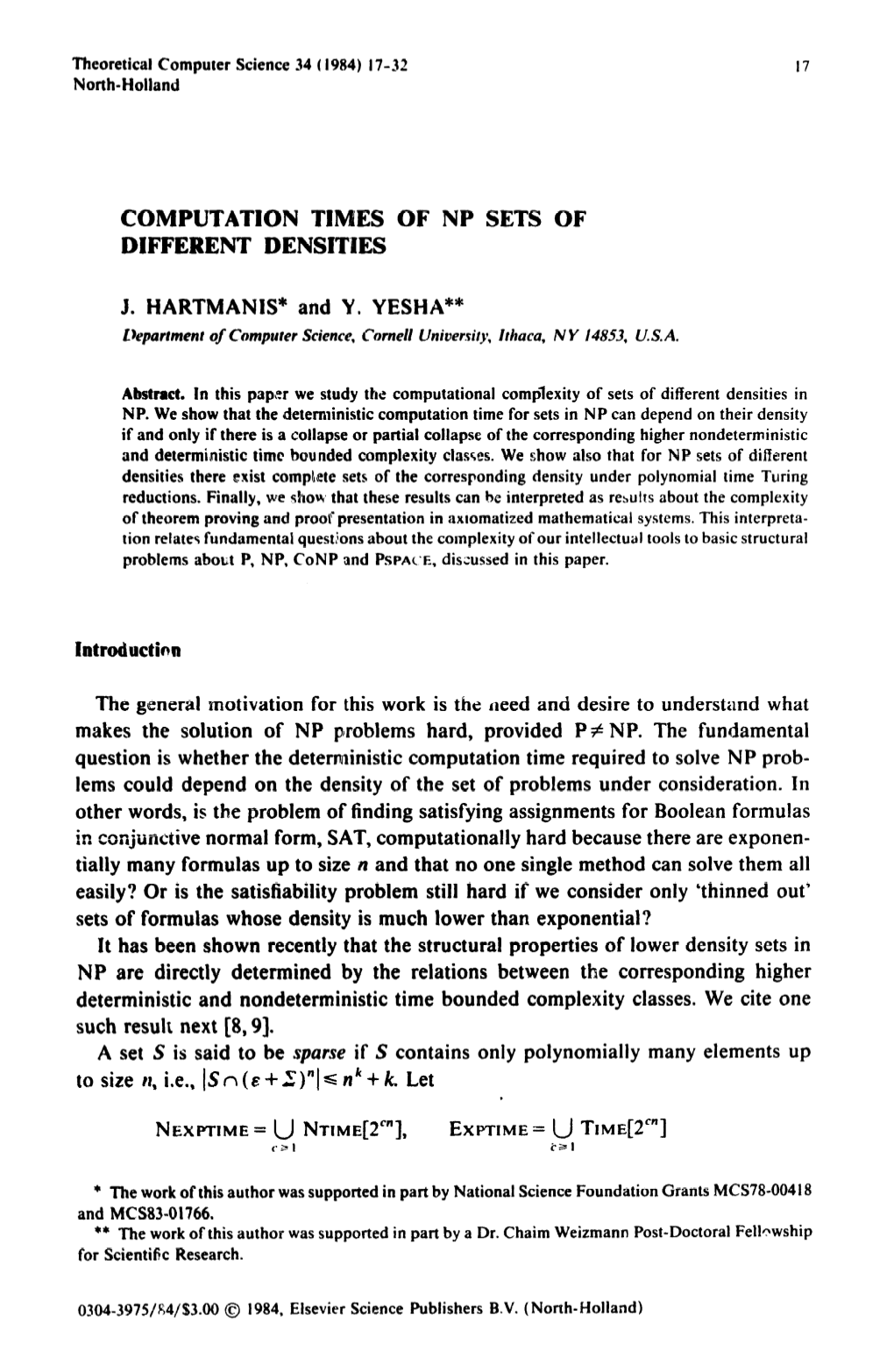 Computation Times of Np Sets of Different Densities