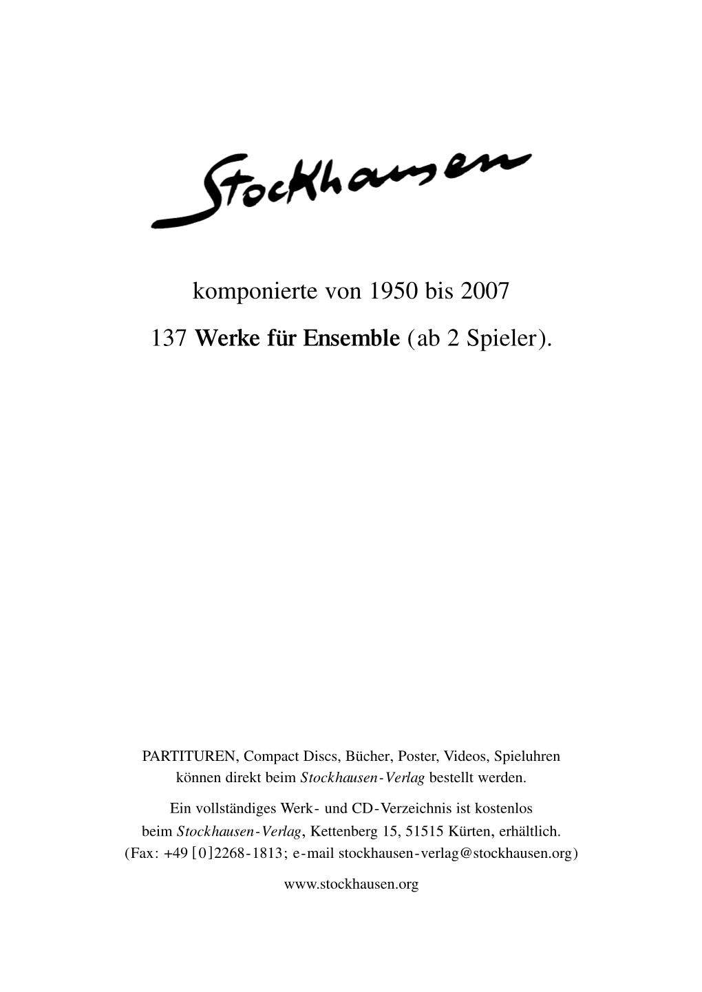 Karlheinz Stockhausen: Kompositionen Für Ensemble German