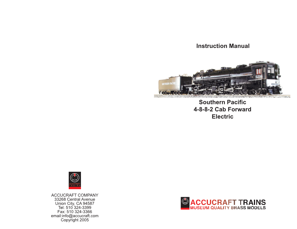 Instruction Manual Southern Pacific 4-8-8-2 Cab Forward Electric