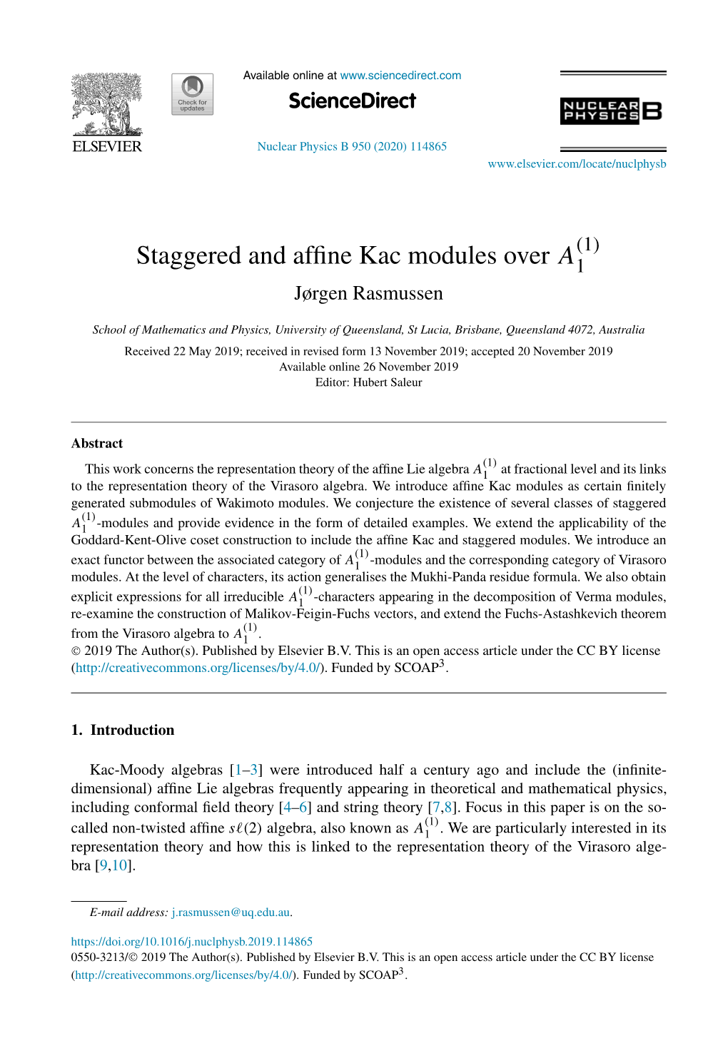 Staggered and Affine Kac Modules Over A1(1)