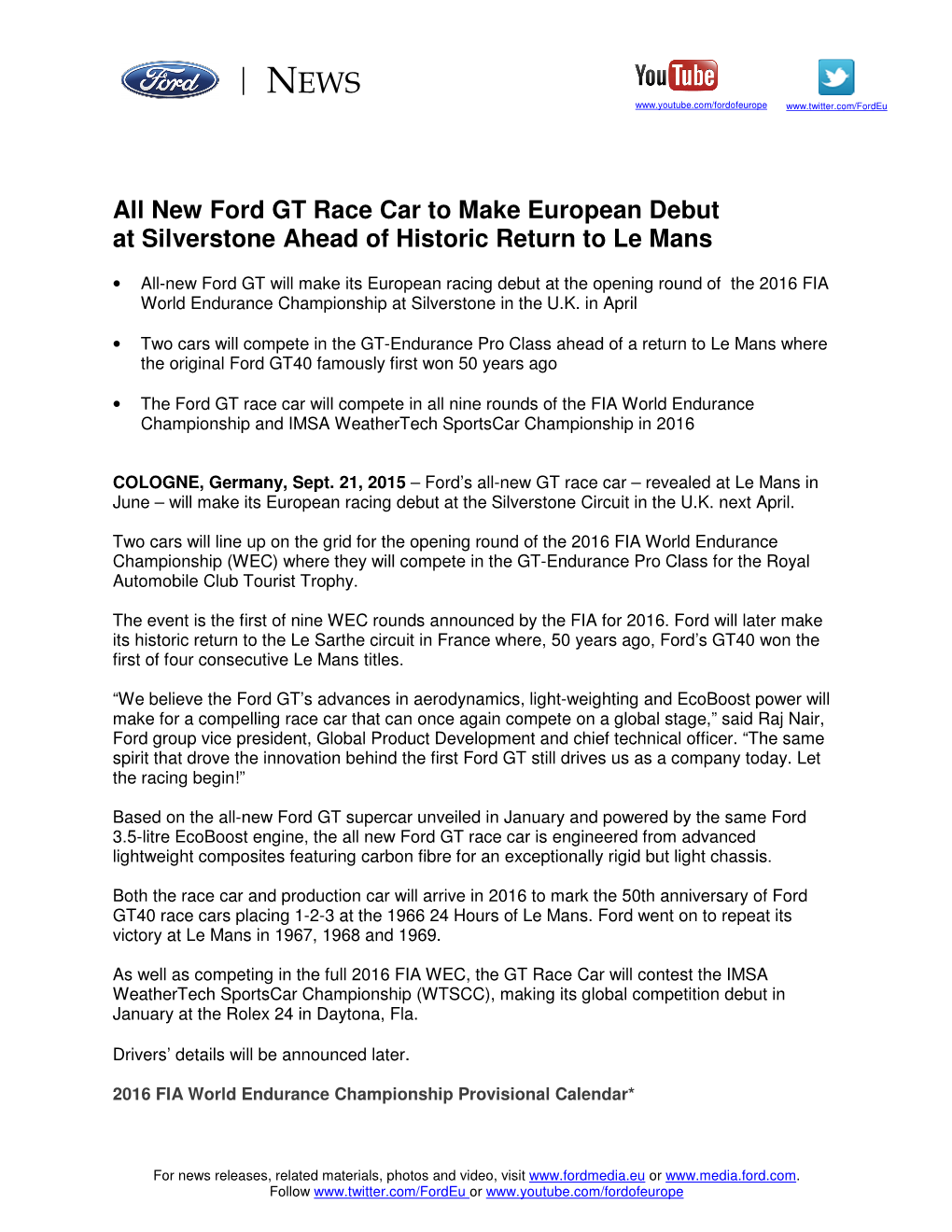 All New Ford GT Race Car to Make European Debut at Silverstone Ahead of Historic Return to Le Mans