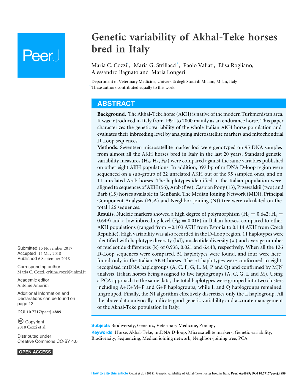 Genetic Variability of Akhal-Teke Horses Bred in Italy