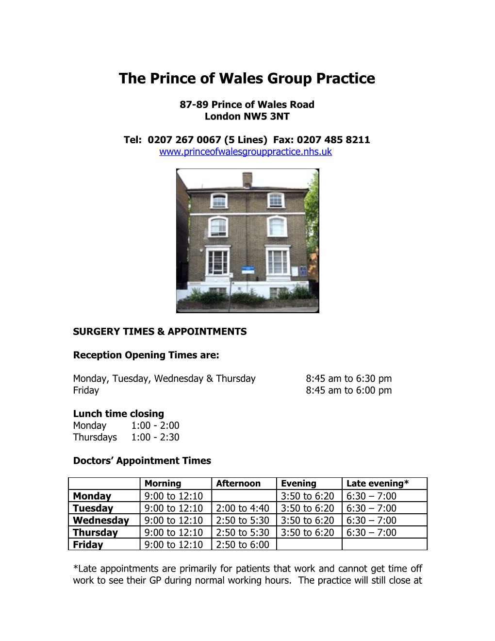 Welcome to the Prince of Wales Group Practice