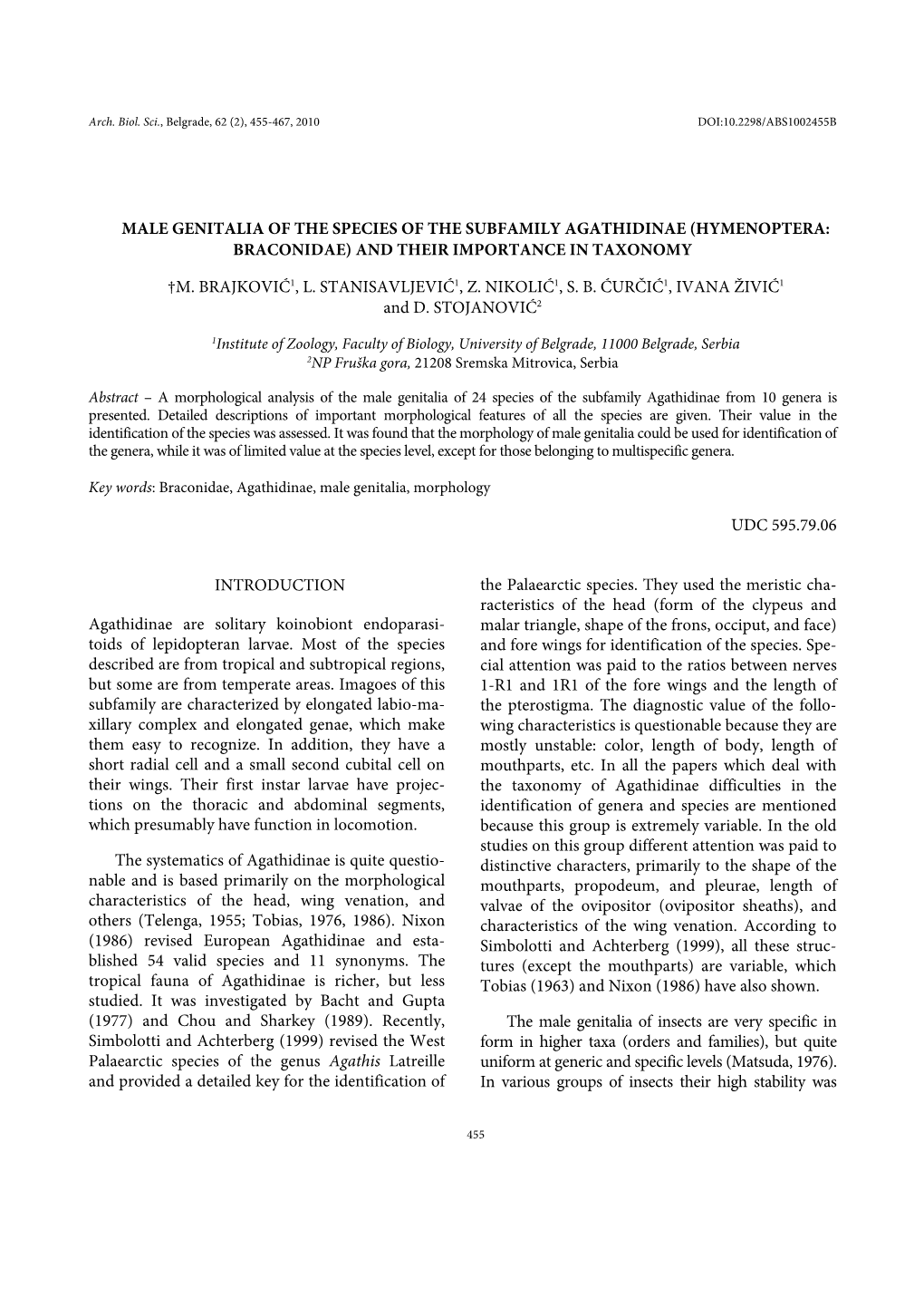 Hymenoptera: Braconidae) and Their Importance in Taxonomy