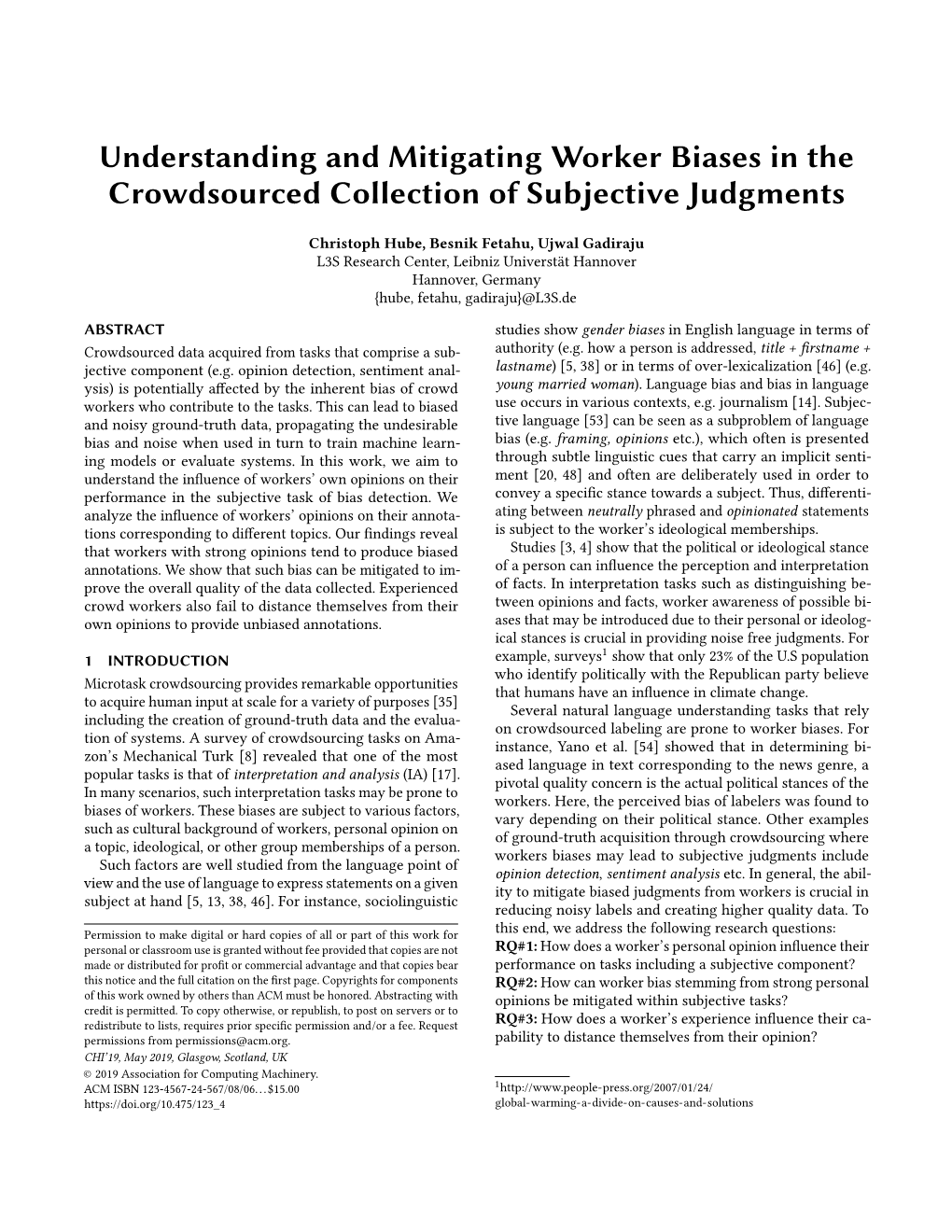 Understanding and Mitigating Worker Biases in the Crowdsourced Collection of Subjective Judgments