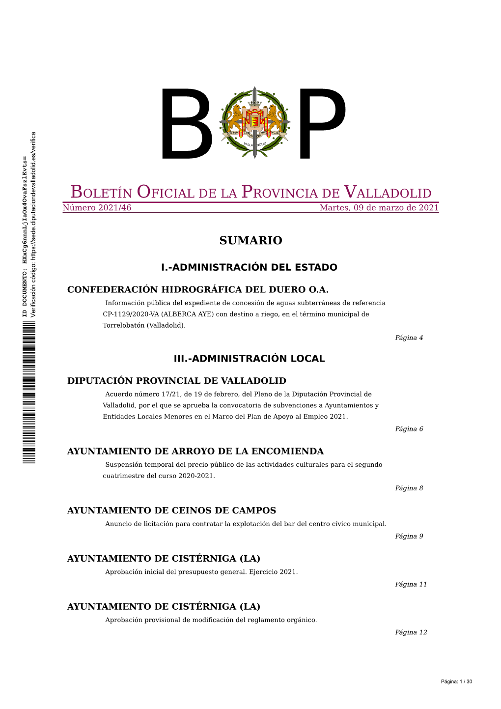 BOLETÍN OFICIAL DE LA PROVINCIA DE VALLADOLID Número 2021/46 Martes, 09 De Marzo De 2021