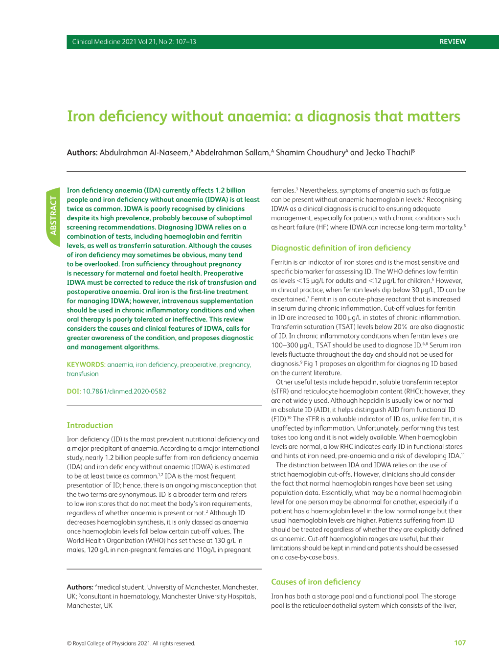 Iron Deficiency Without Anaemia: a Diagnosis That Matters