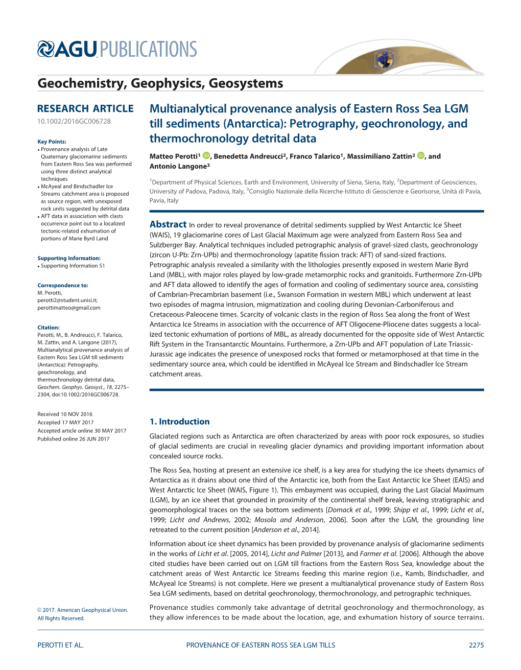 Multianalytical Provenance Analysis of Eastern Ross Sea LGM Till Sediments