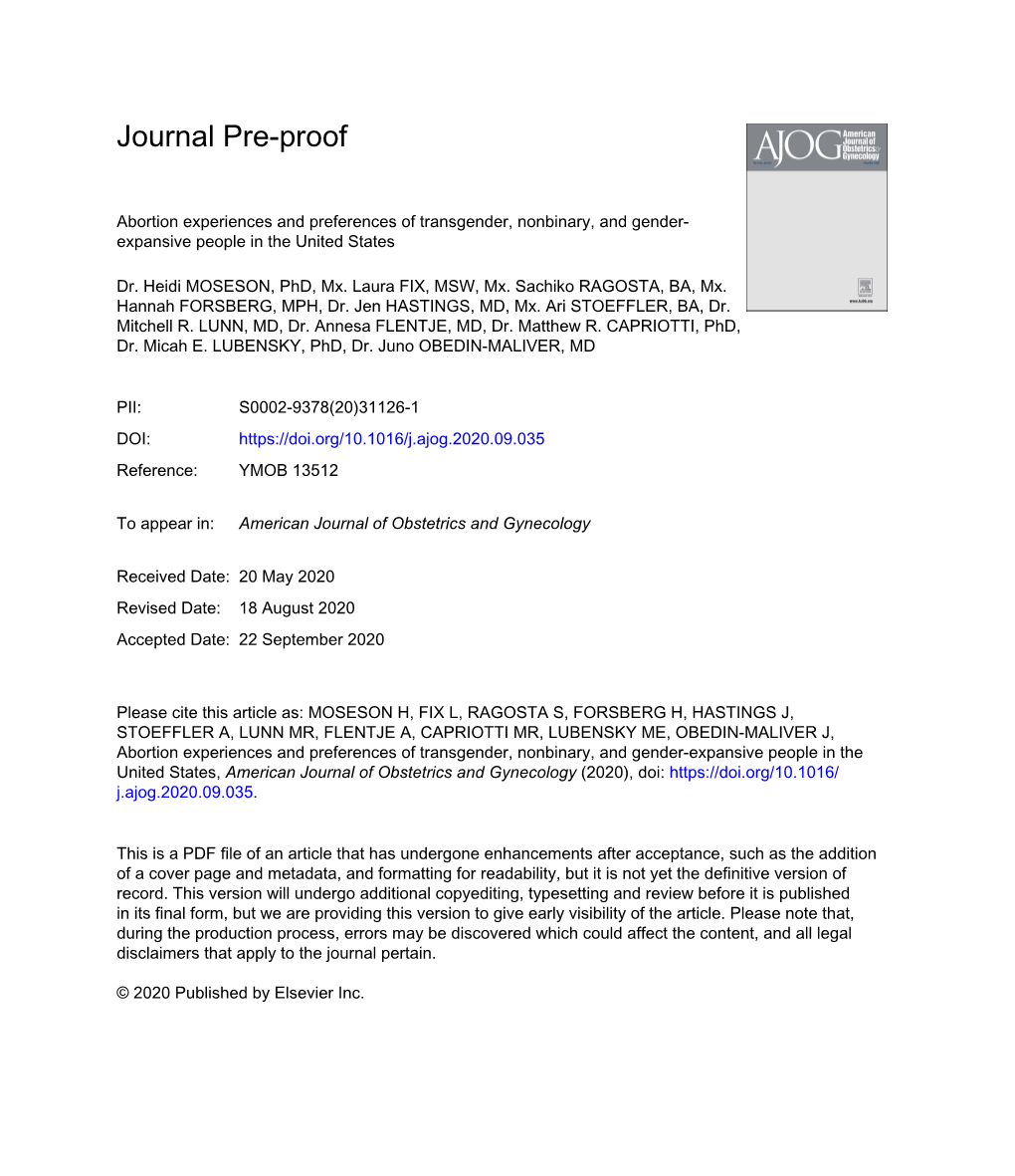 Abortion Experiences and Preferences of Transgender, Nonbinary, and Gender- Expansive People in the United States