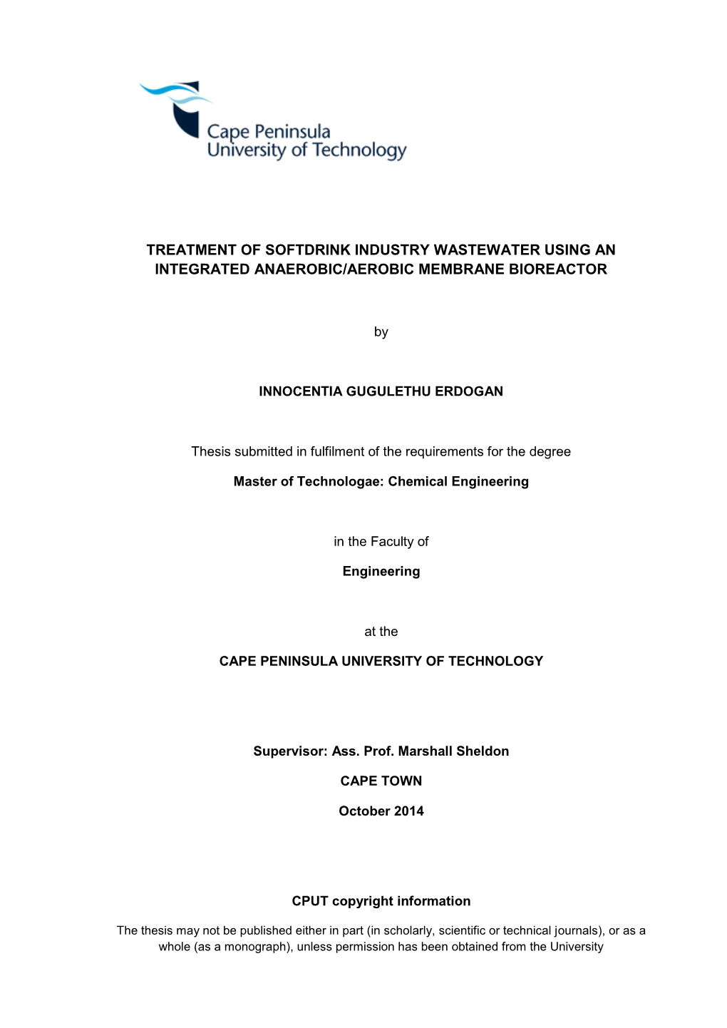 Treatment of Softdrink Industry Wastewater Using an Integrated Anaerobic/Aerobic Membrane Bioreactor