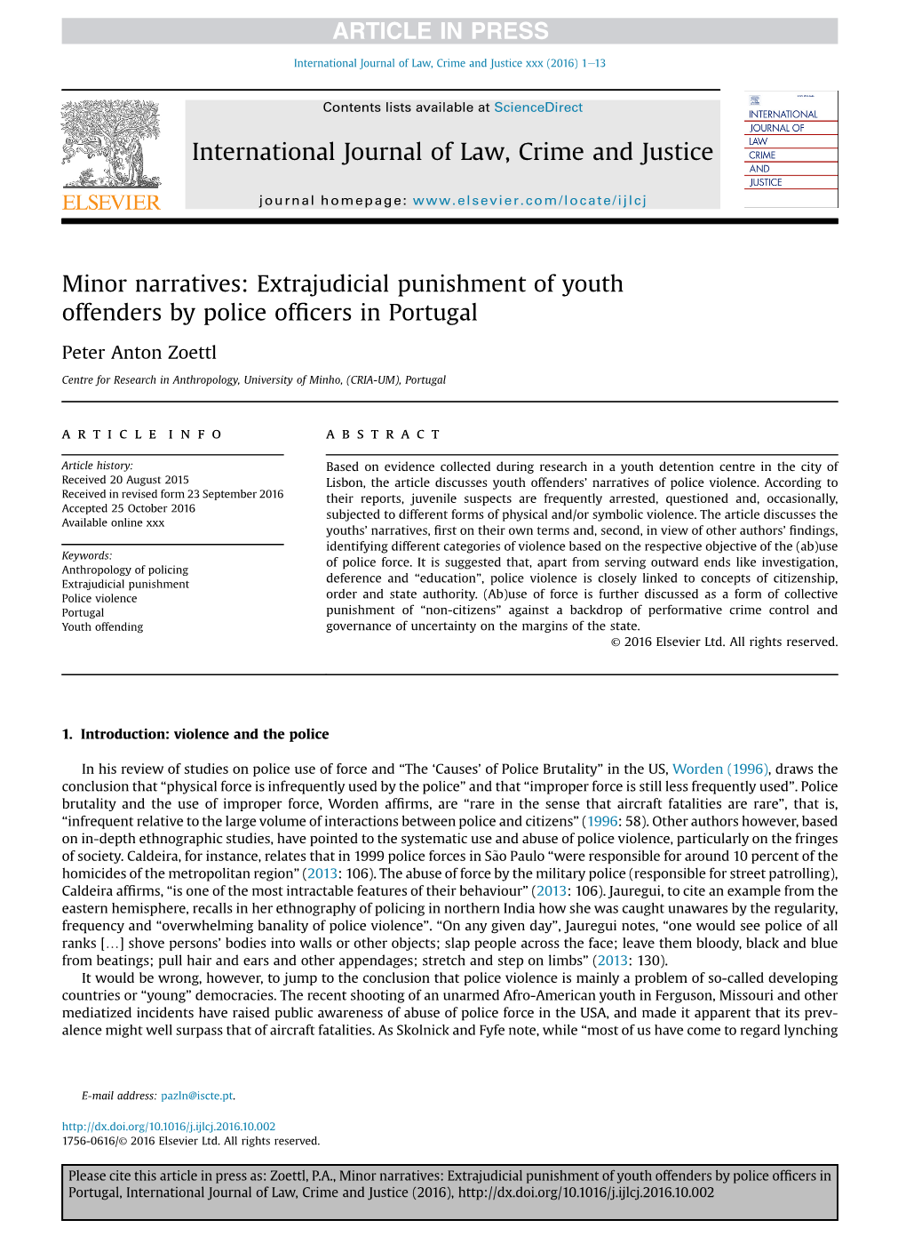 Extrajudicial Punishment of Youth Offenders by Police Officers in Portugal