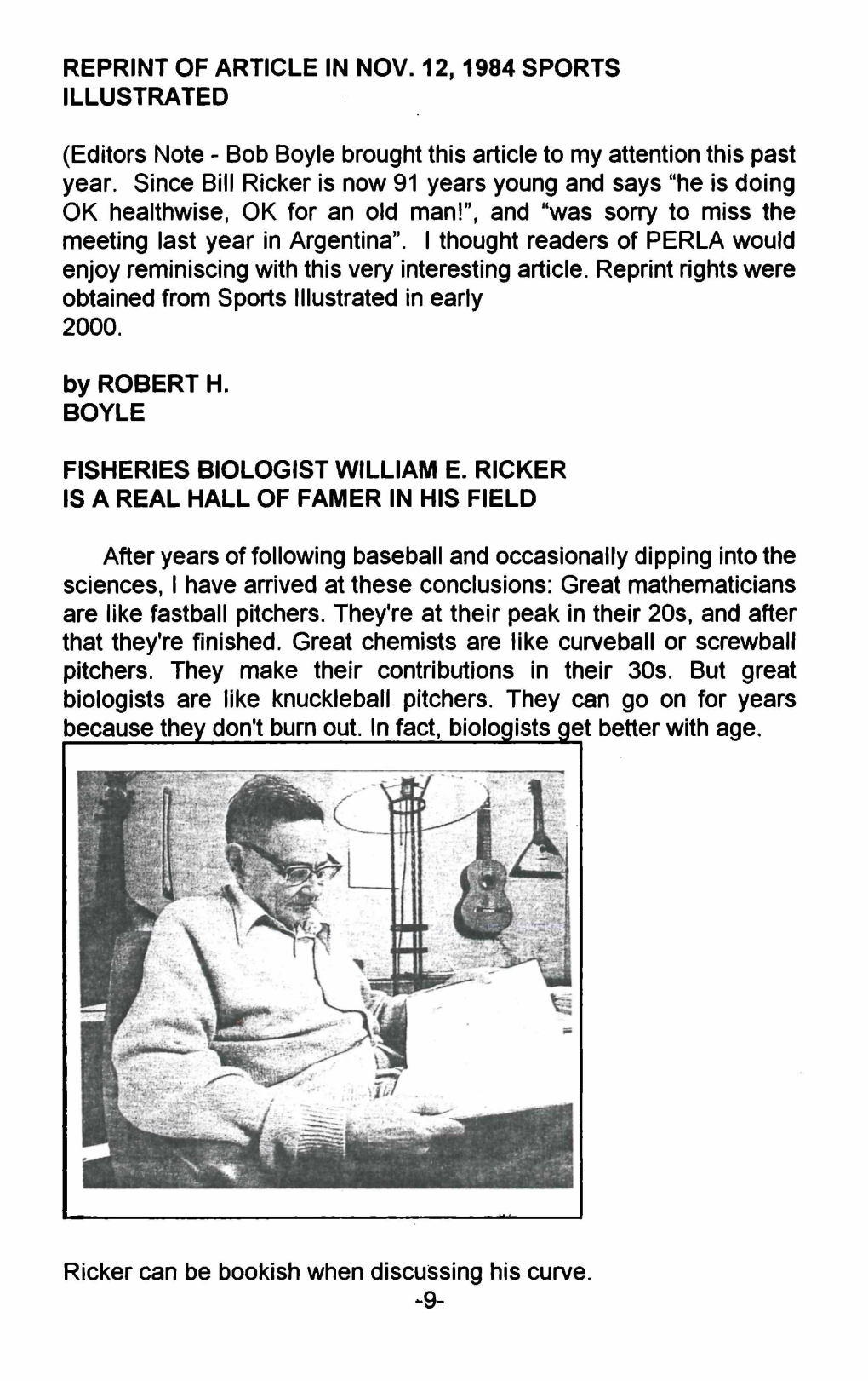 REPRINT of ARTICLE in NOV. 12, 1984 SPORTS ILLUSTRATED (Editors Note