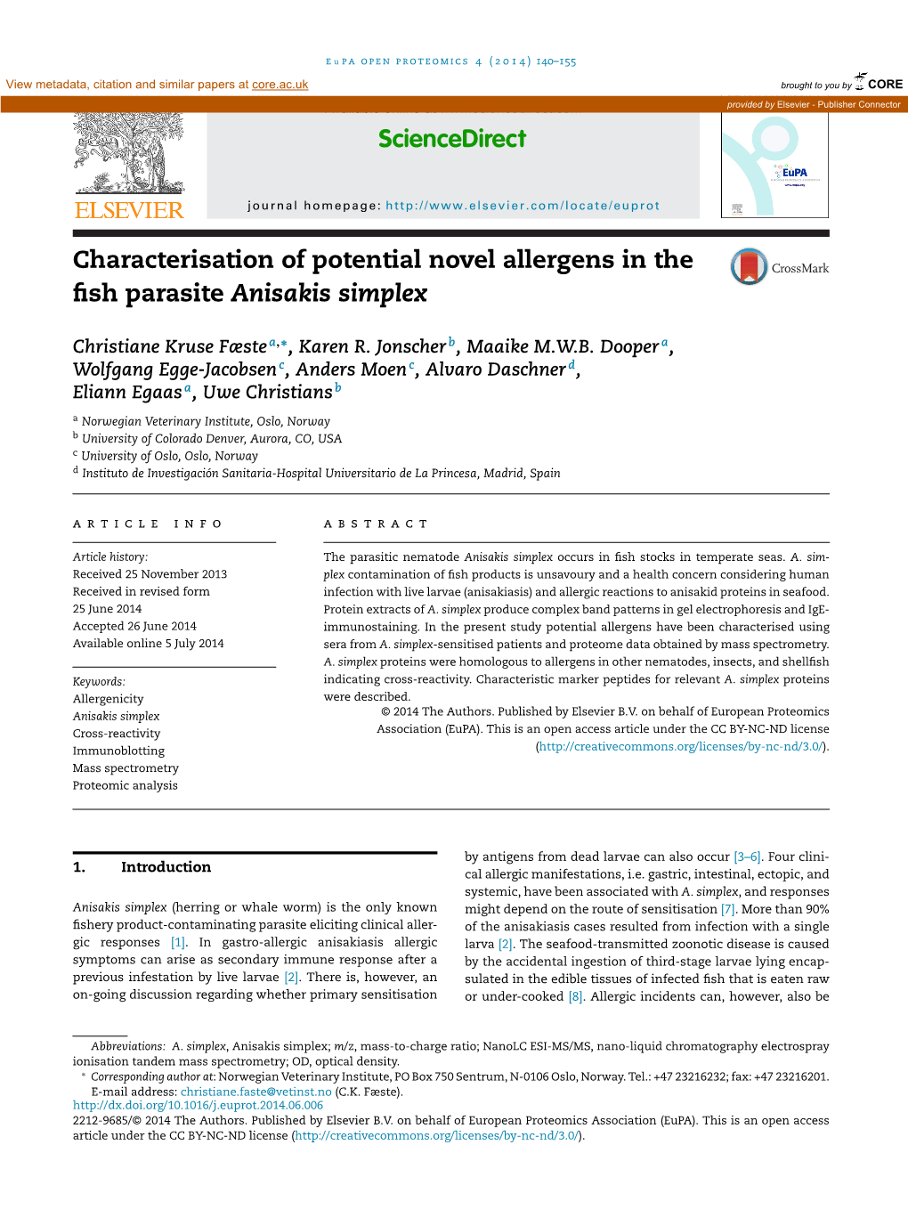 Characterisation of Potential Novel Allergens in the Fish