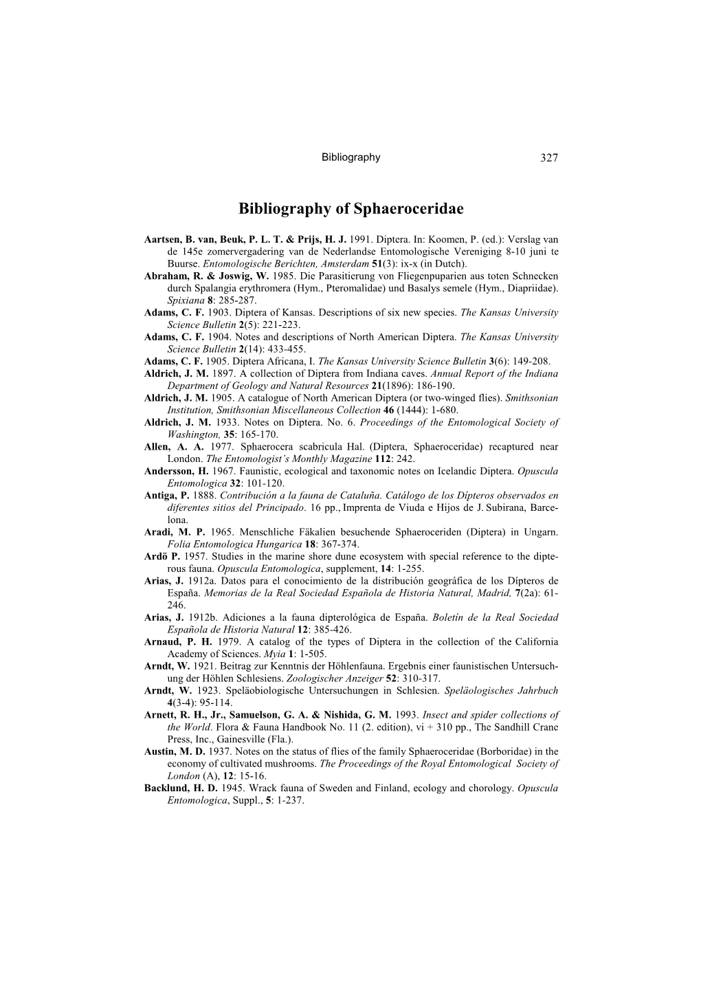 Bibliography of Sphaeroceridae