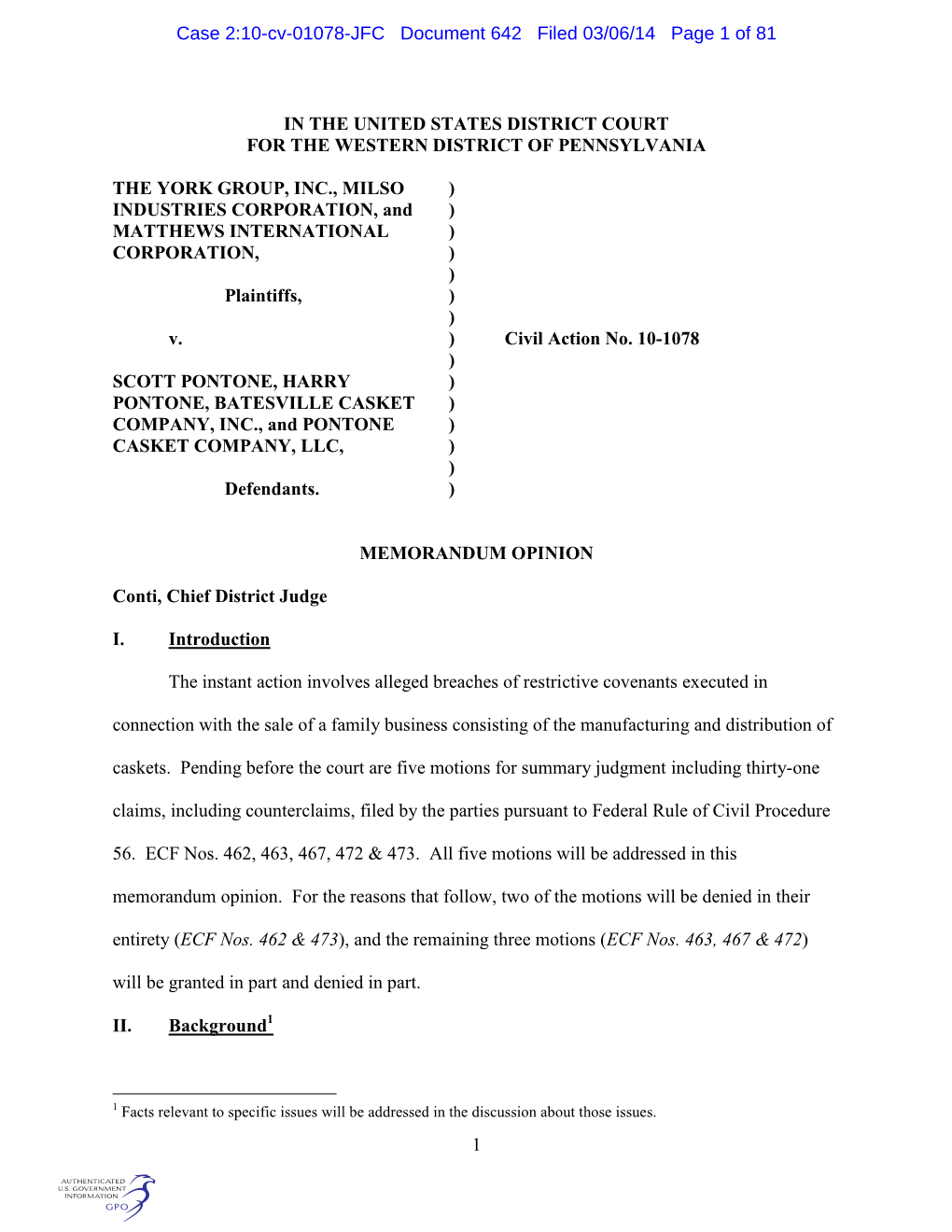 Case 2:10-Cv-01078-JFC Document 642 Filed 03/06/14 Page 1 of 81