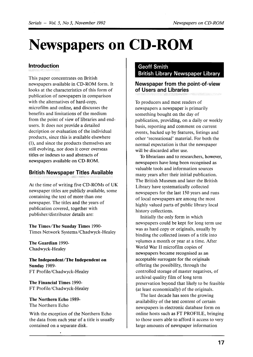 Newspapers on CD-ROM Newspapers on CD-ROM