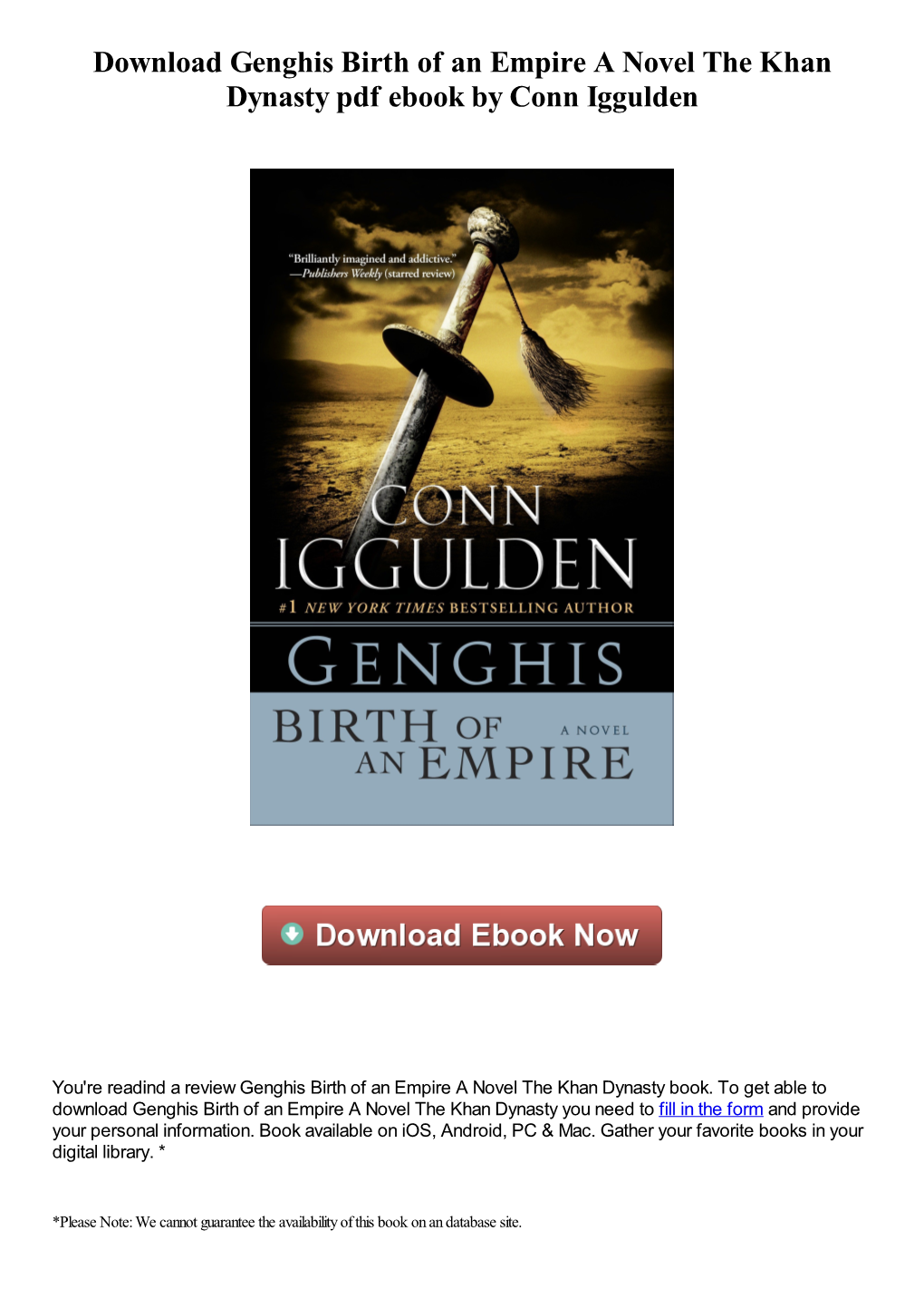 Download Genghis Birth of an Empire a Novel the Khan Dynasty Pdf Ebook by Conn Iggulden