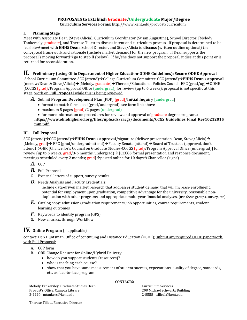 PROPOSALS to Establish Graduate/Undergraduate Major/Degree