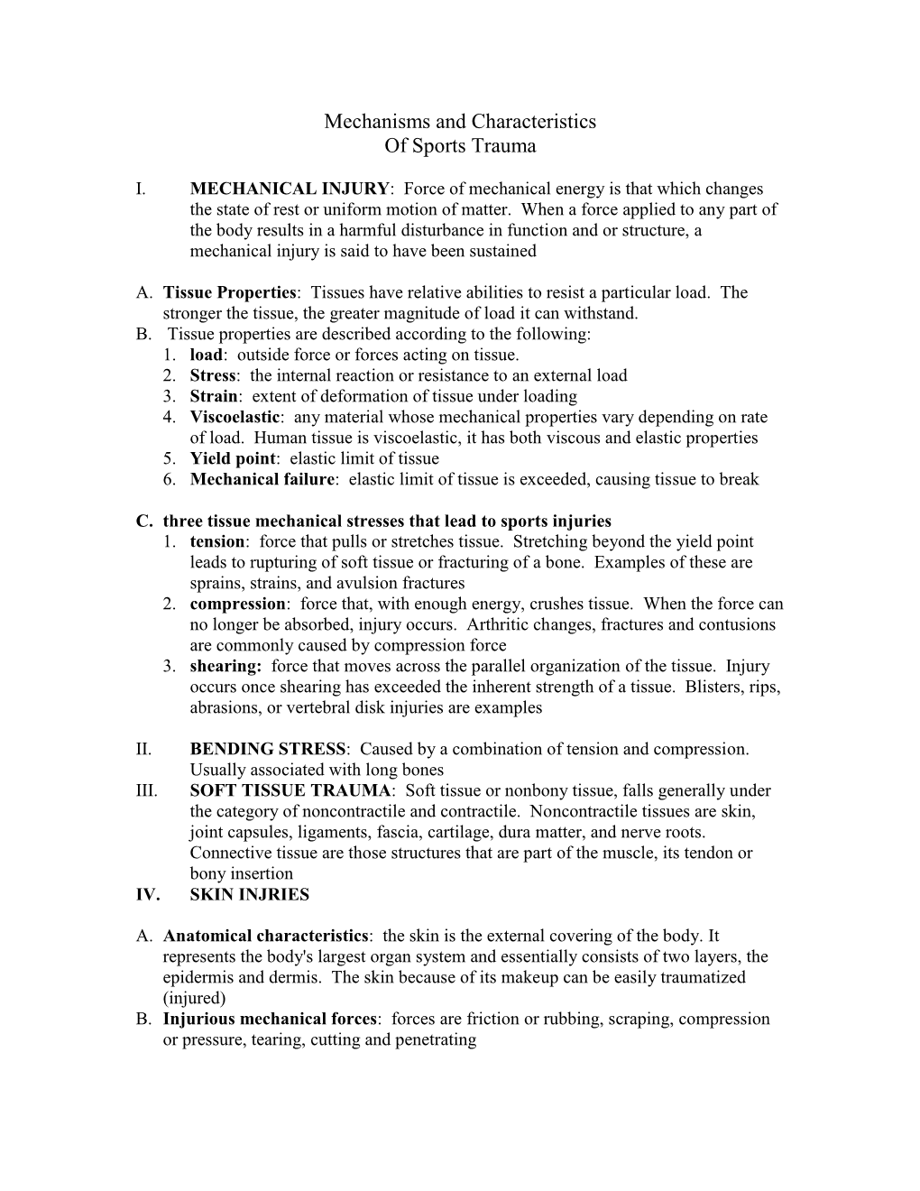 Mechanisms and Characteristics of Sports Trauma