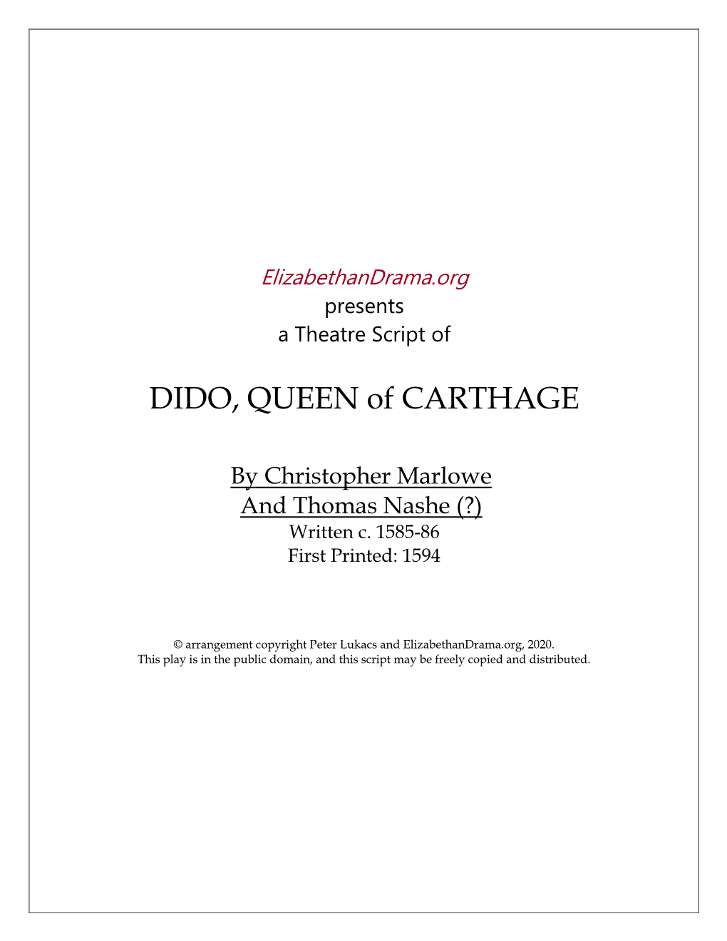 DIDO, QUEEN of CARTHAGE