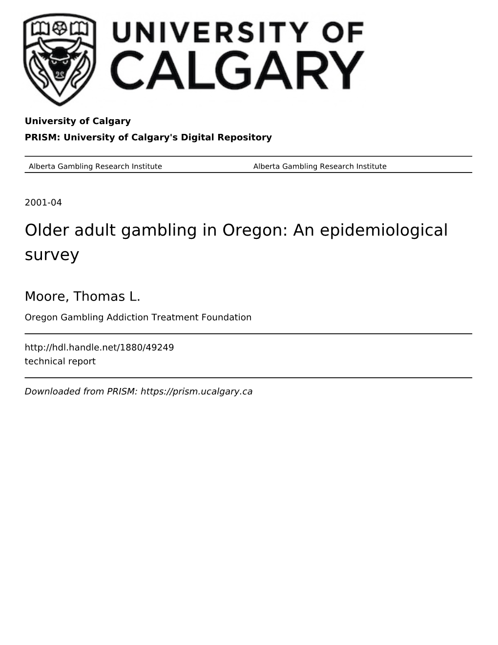 Older Adult Gambling in Oregon: an Epidemiological Survey