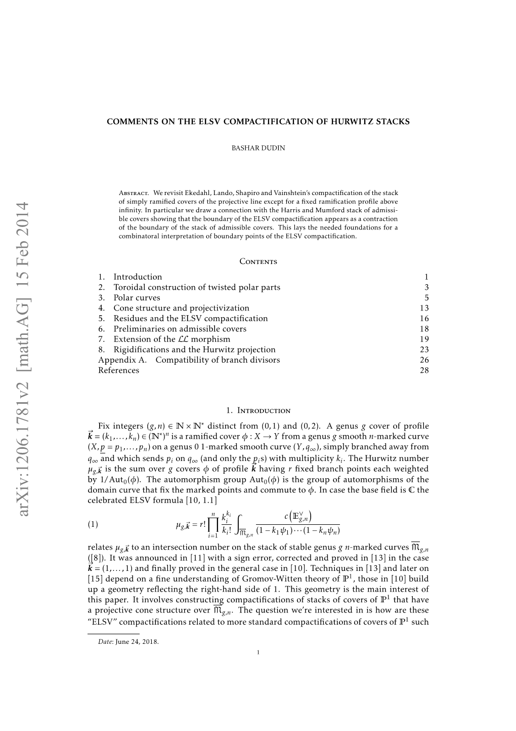 COMMENTS on the ELSV COMPACTIFICATION of HURWITZ STACKS 3 Mean a 1-Morphism