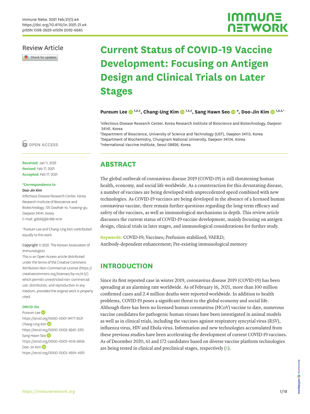 Current Status of COVID-19 Vaccine Development: Focusing on Antigen Design and Clinical Trials on Later Stages