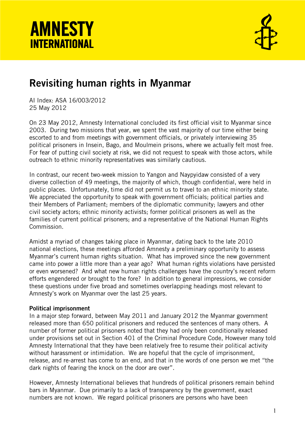 Revisiting Human Rights in Myanmar