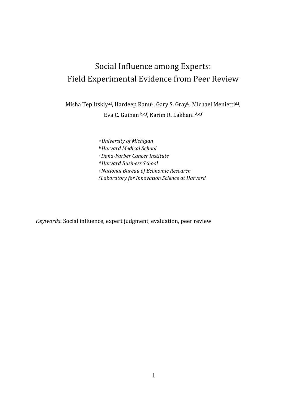 Social Influence Among Experts: Field Experimental Evidence from Peer Review