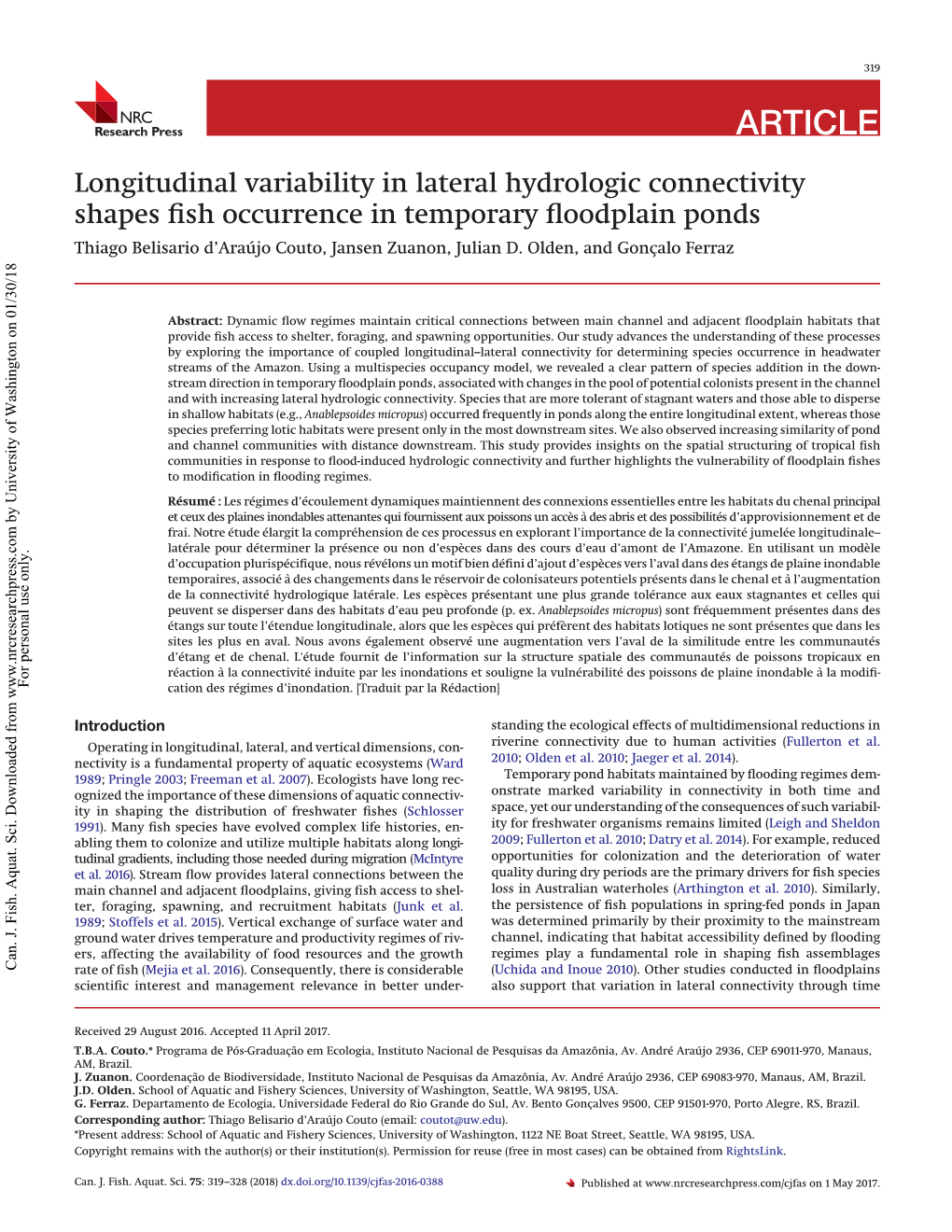 Longitudinal Variability in Lateral Hydrologic Connectivity Shapes Fish