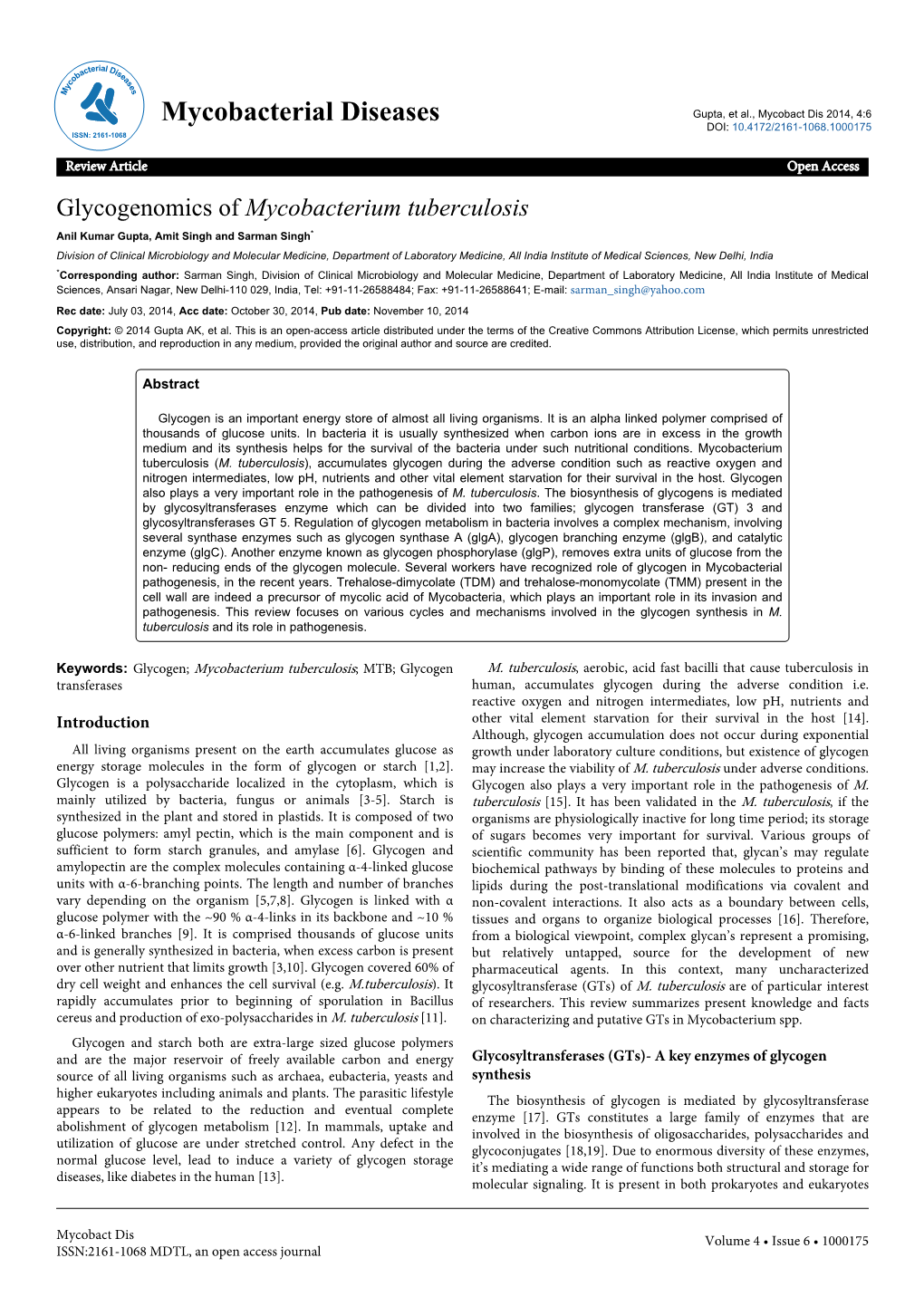 Glycogenomics of Mycobacterium Tuberculosis