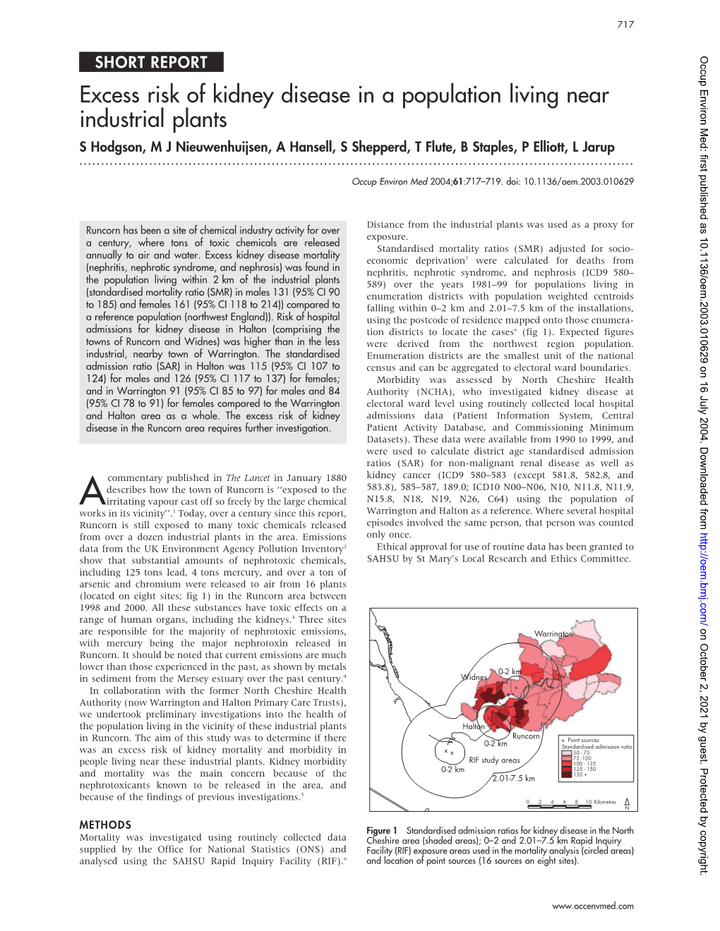 Excess Risk of Kidney Disease in a Population Living Near Industrial Plants