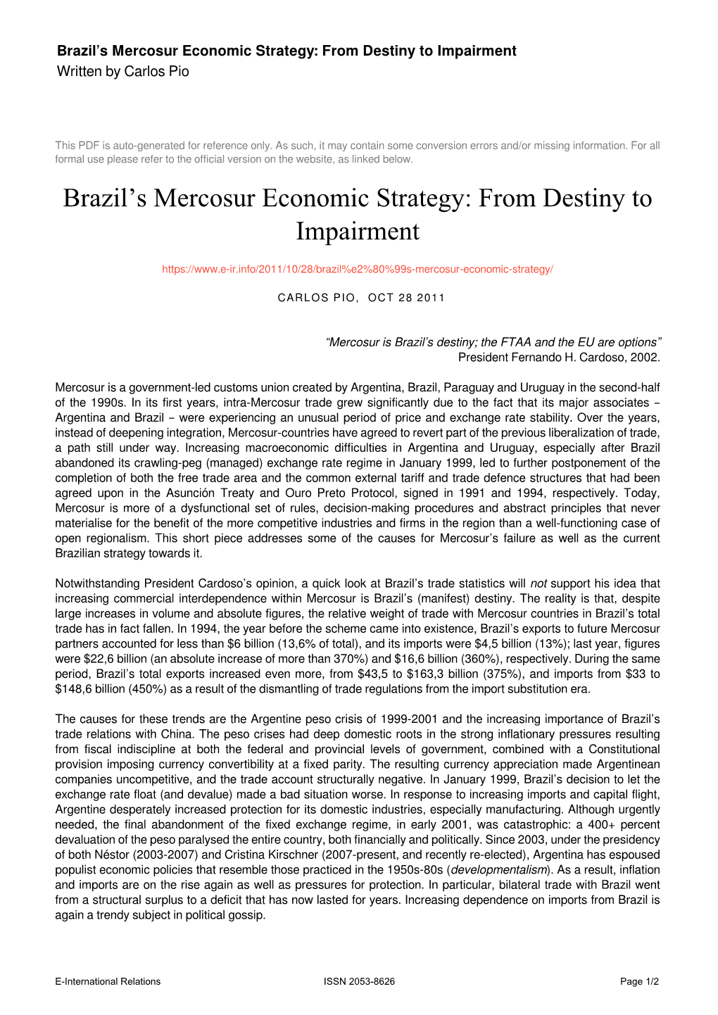 Brazil's Mercosur Economic Strategy