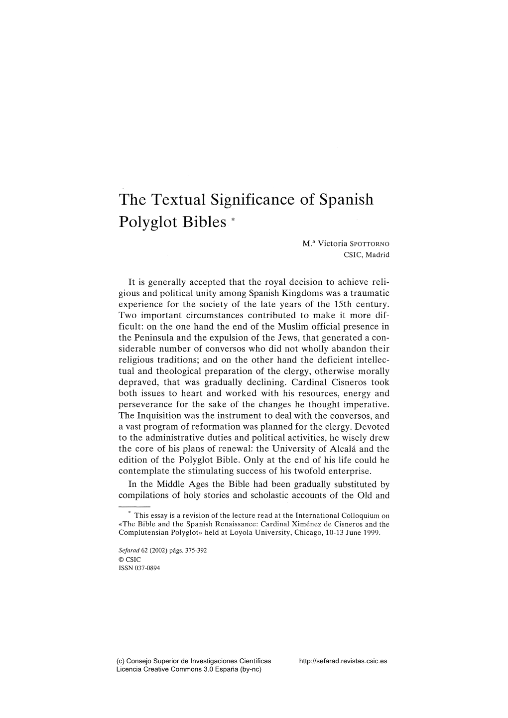 The Textual Significance of Spanish Polyglot Bibles *