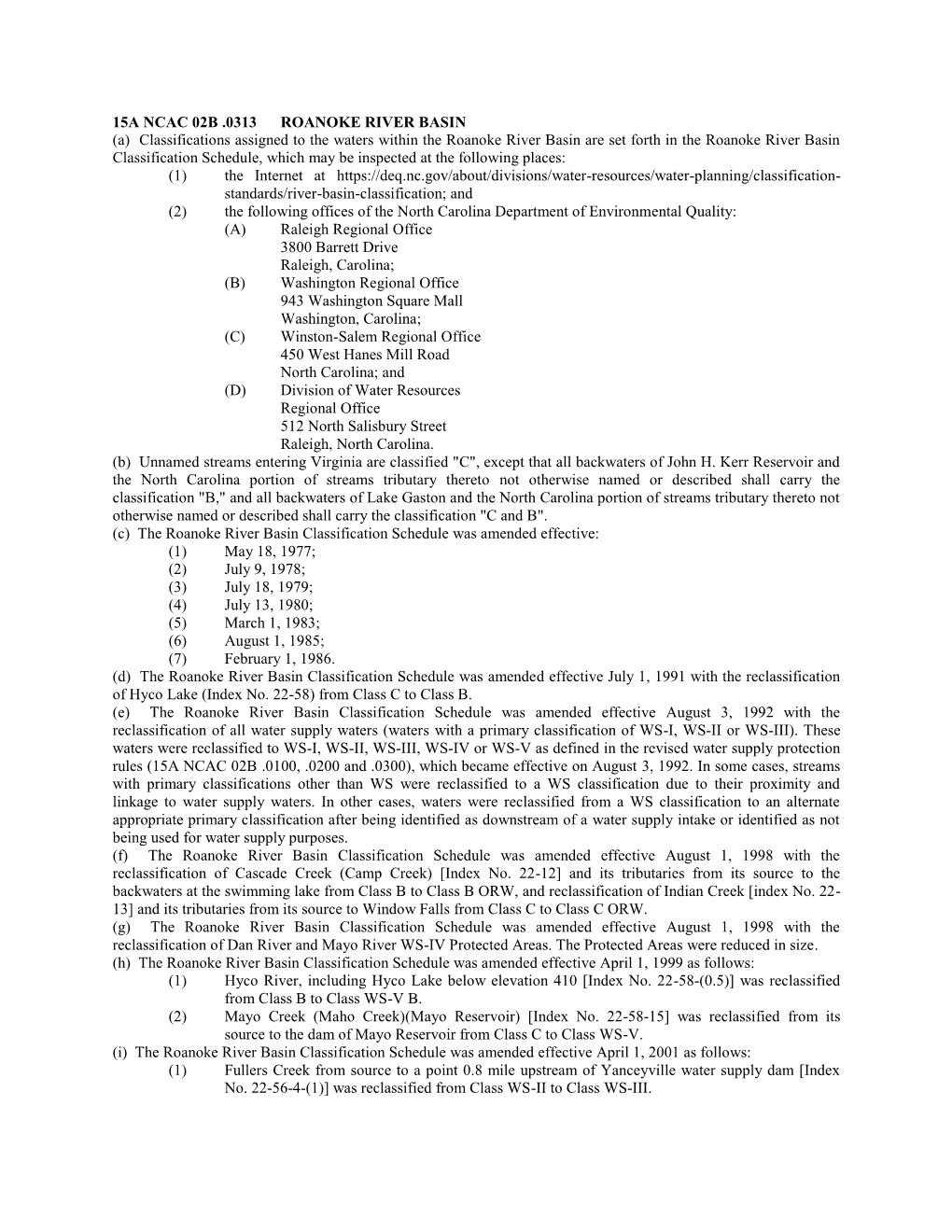15A Ncac 02B .0313 Roanoke River Basin