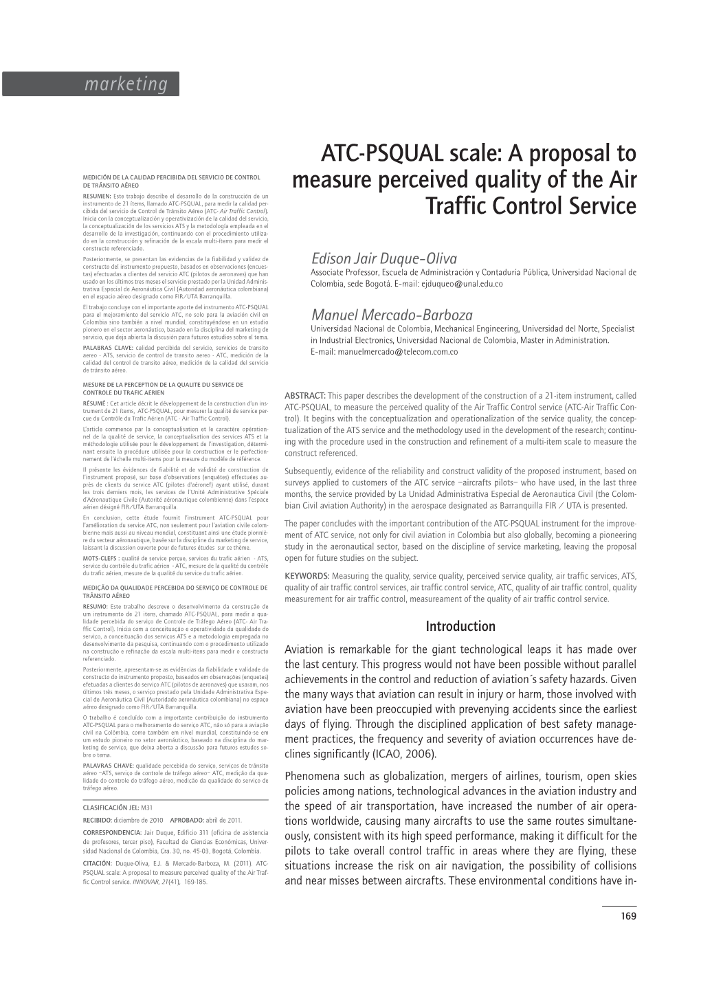 ATC-PSQUAL Scale: a Proposal to Measure