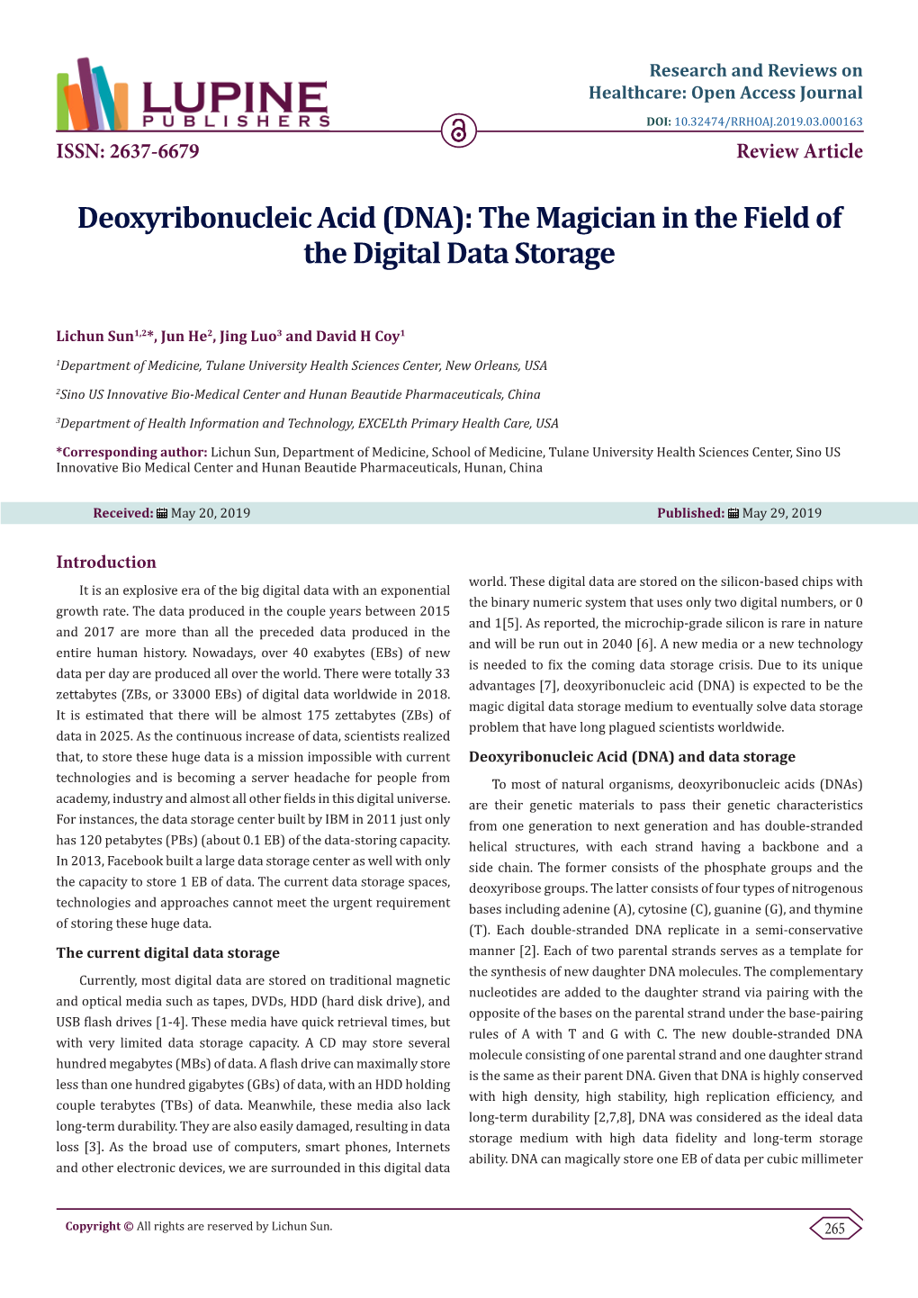 Deoxyribonucleic Acid (DNA): the Magician in the Field of the Digital Data Storage