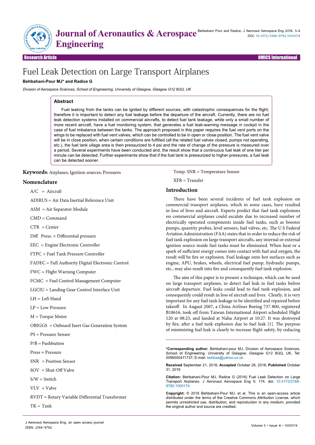 Fuel Leak Detection on Large Transport Airplanes