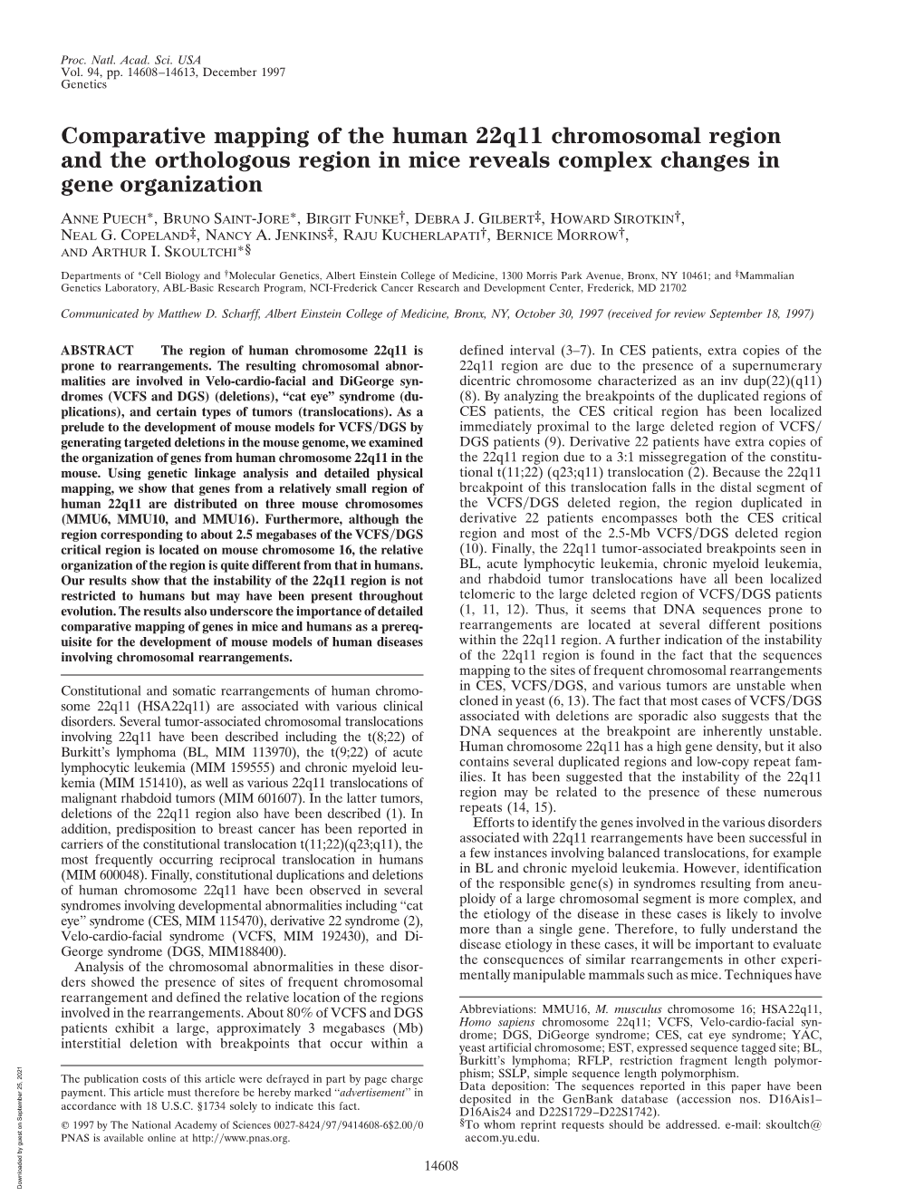 Comparative Mapping of the Human 22Q11 Chromosomal Region and the Orthologous Region in Mice Reveals Complex Changes in Gene Organization