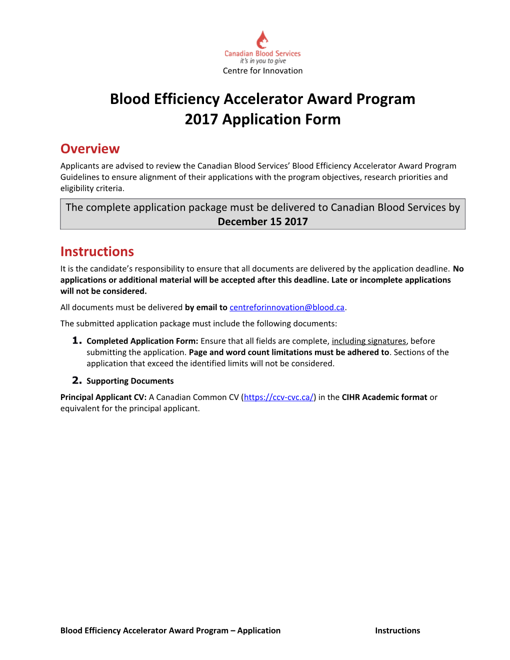 Blood Efficiency Accelerator Award Program