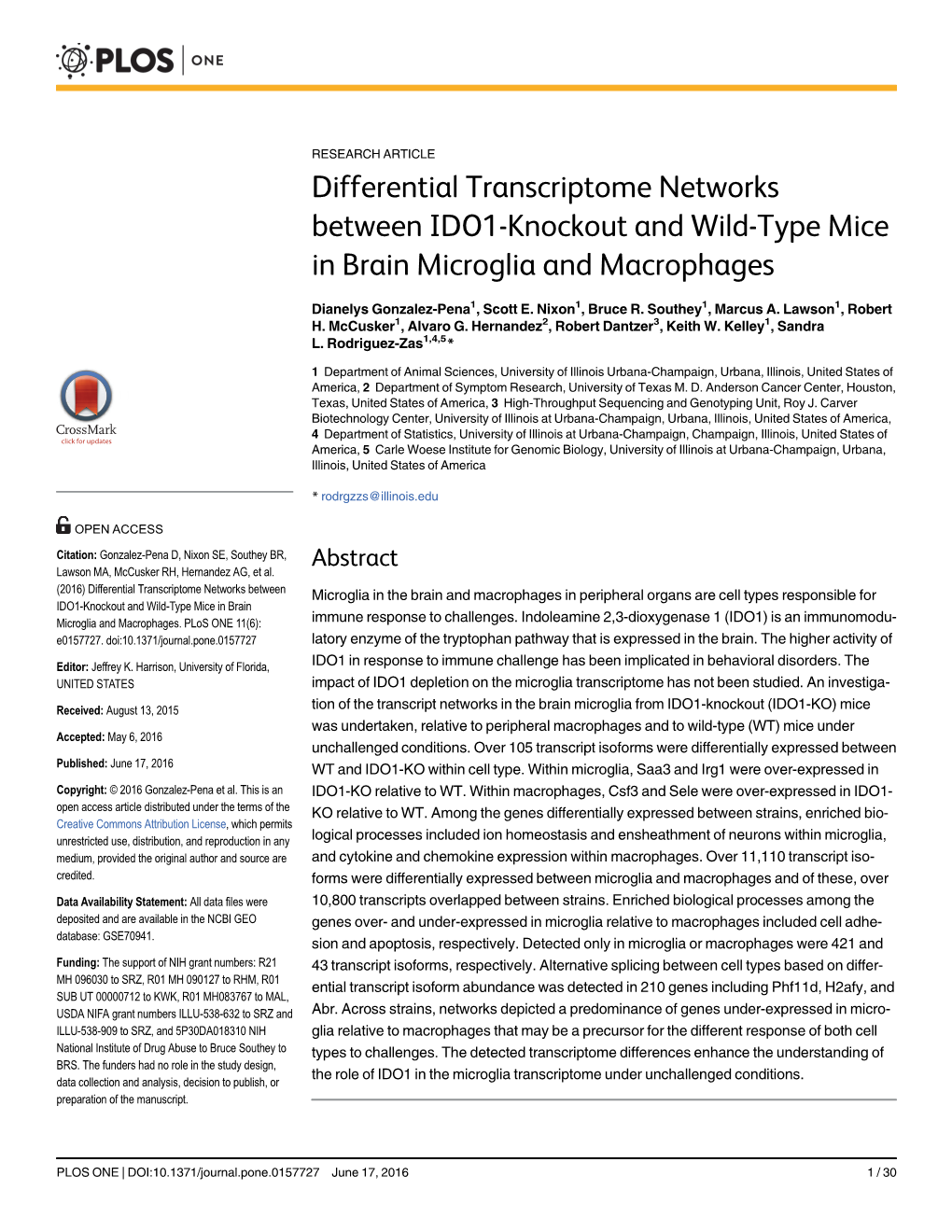 Differential Transcriptome Networks Between IDO1-Knockout and Wild-Type Mice in Brain Microglia and Macrophages