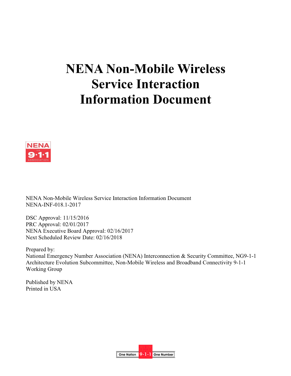 NENA Non-Mobile Wireless Service Interaction Information Document