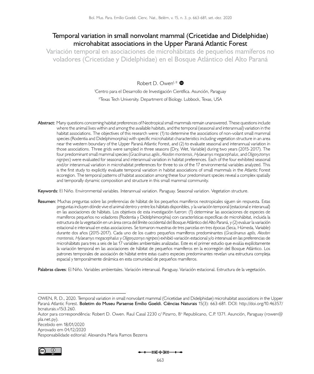 Temporal Variation in Small Nonvolant Mammal