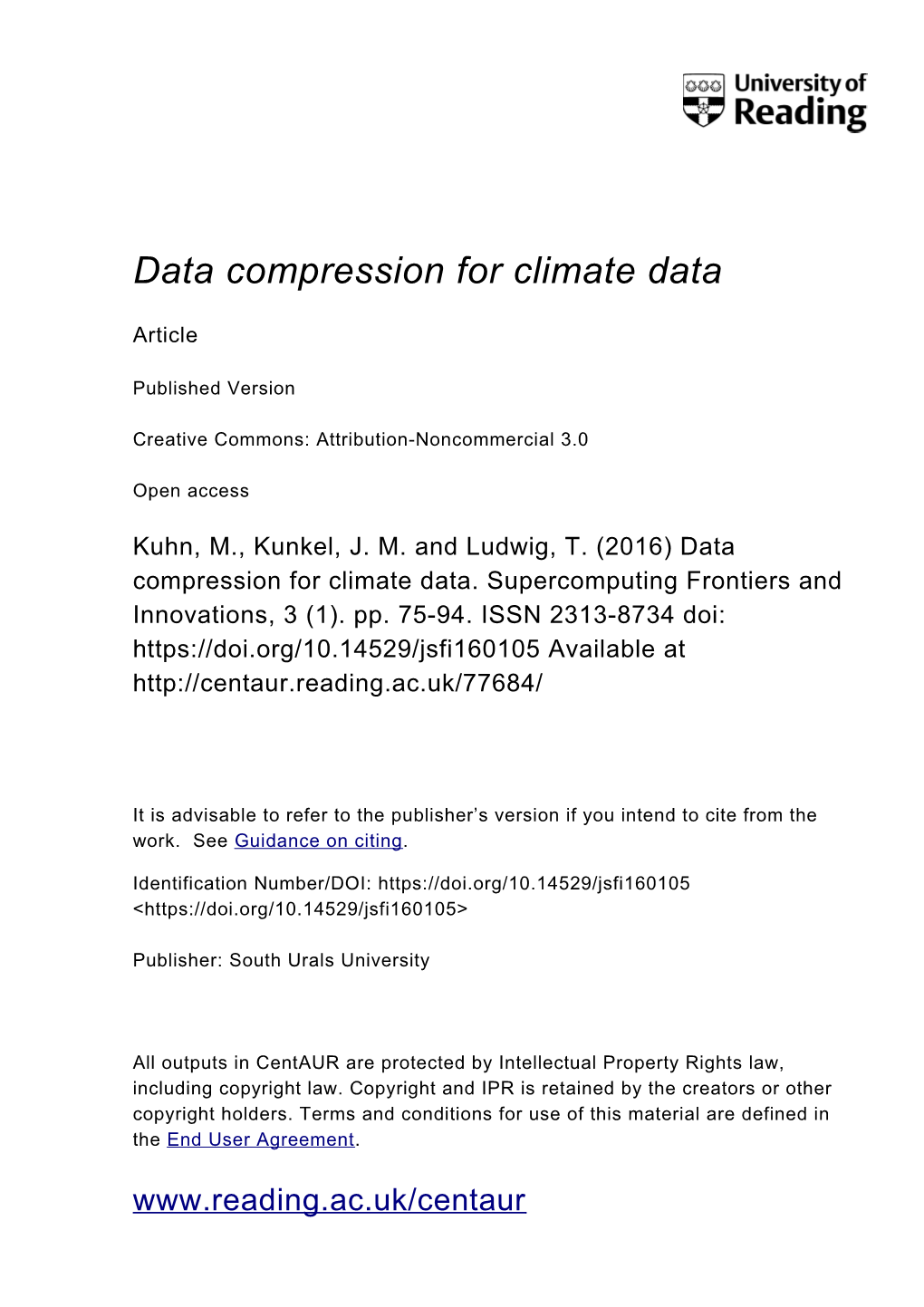 Data Compression for Climate Data
